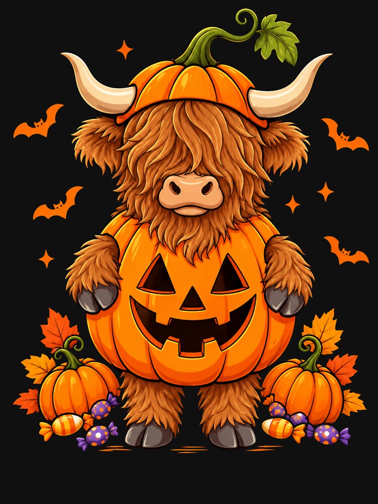 Pumpkin Highland Cow Halloween Costume Art by Artbyrome