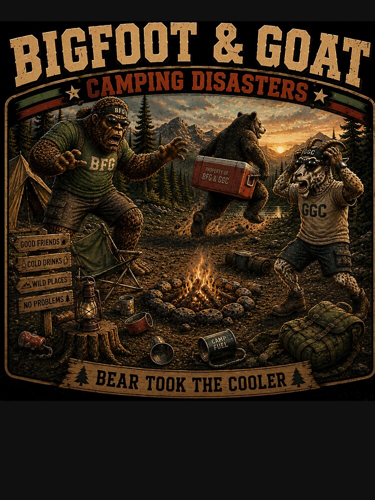 Bigfoot And Goat Bear Took The Cooler Funny Camping Disaster by NicheBloom