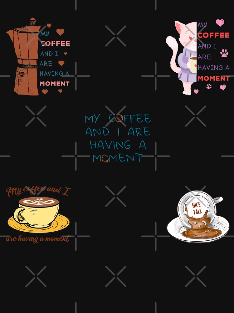 My Coffee And I Are Having A Moment Sticker Pack – Moka Pot Latte Grounds Kitty by The Green Corner