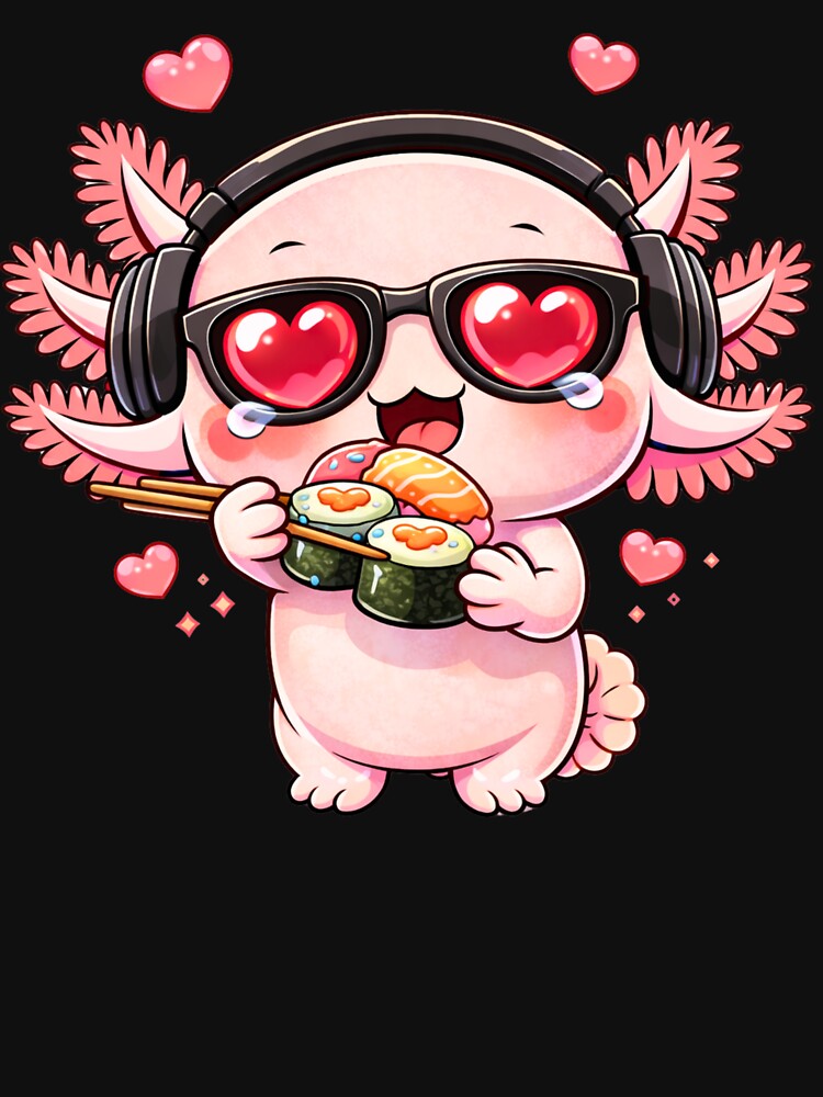 Sushi Love Axolotl – Cute Kawaii Axolotl Eating Sushi Chibi Anime Food Design by ColorSplash123