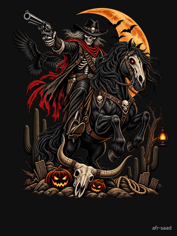 Dark Cowboy Gothic Skeleton Rider Halloween by afr-saad