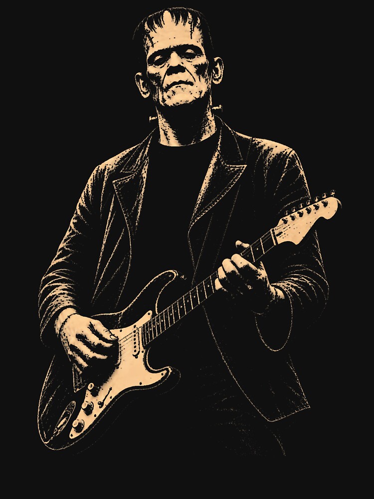 Vintage Frankenstein Playing Guitar Halloween Frankenstein by Strow--bary