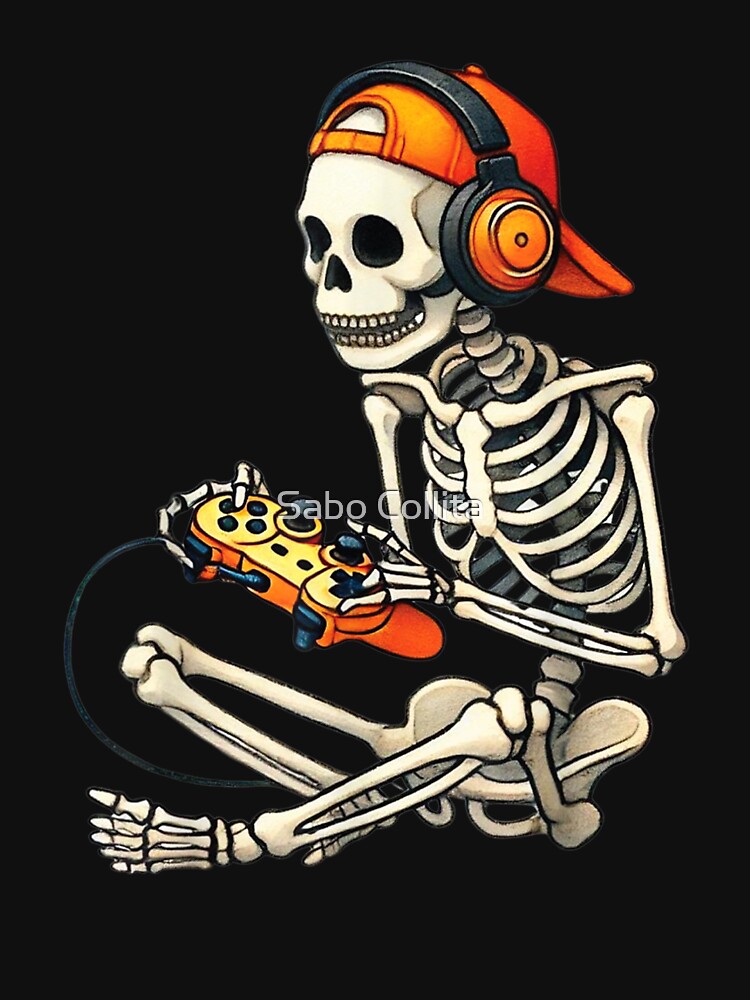 Halloween Skeleton Gamer Video Gaming Boys Men Kids Tees by SaboCollita