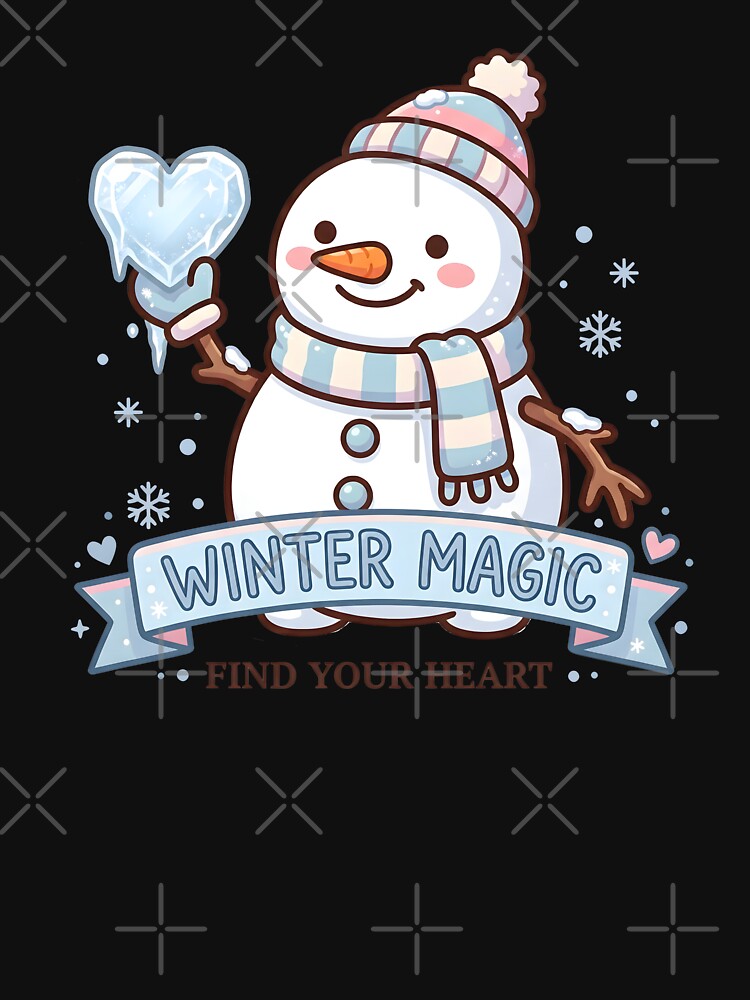 Kawaii Snowman Winter Magic Find Your Heart Ice Heart Art by BobaBunny76
