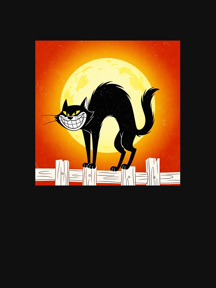 Vintage Black Cat Halloween Design | Retro Cartoon Cat PNG with Full Moon by j-2k