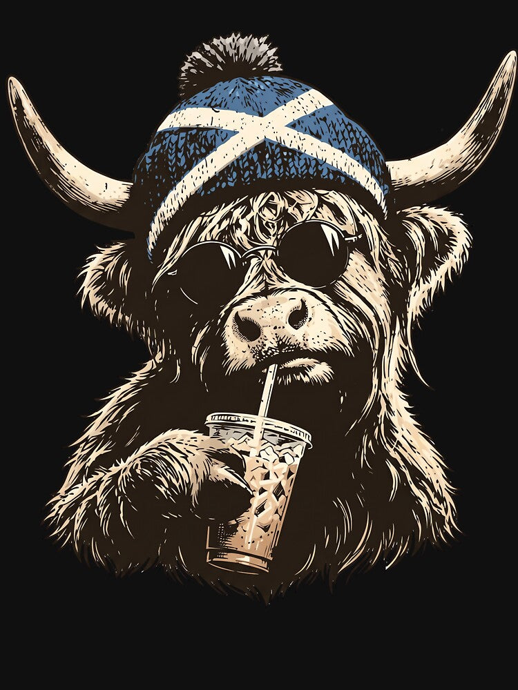 Scottish Highland Cow - Saltire Beanie - Iced Coffee by theandroidvivz