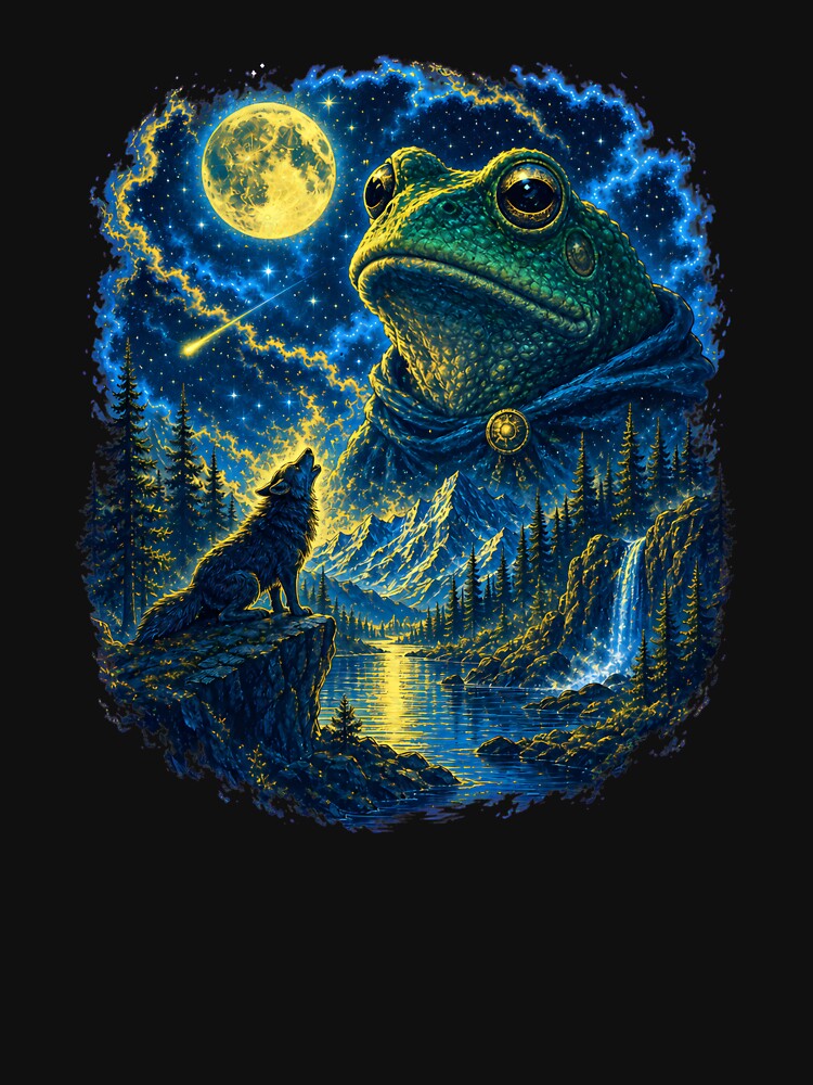 Celestial Frog And Wolf Under The Moon Dark Fantasy Night by Aniverlia