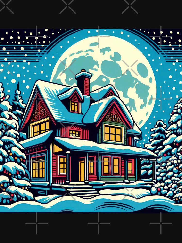 Christmas Vintage A colorful home with snow and a full moon ,Christmas house ,christmas retro,Christmas Vintage by Expressions-Sel