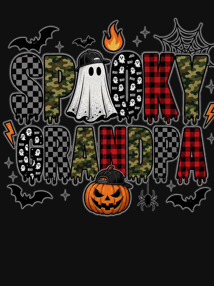 Spooky Grandpa Halloween | Camo Plaid Mixed Pattern Design by MOCH- ART