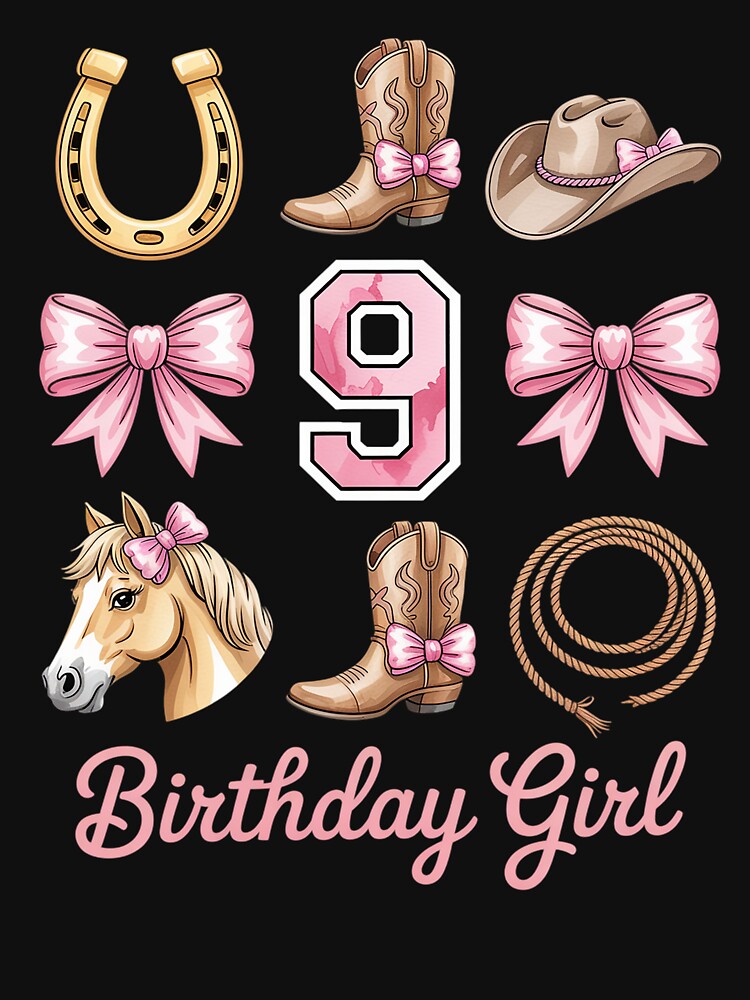 Coquette Bow 9th Birthday Girl Cowgirl 9 Year Old Western by catsdothingz
