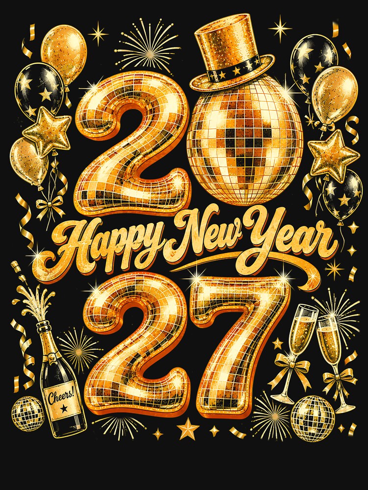 Happy New Year 2027 Gold Foil Balloons Disco Ball by Ortigzitoun