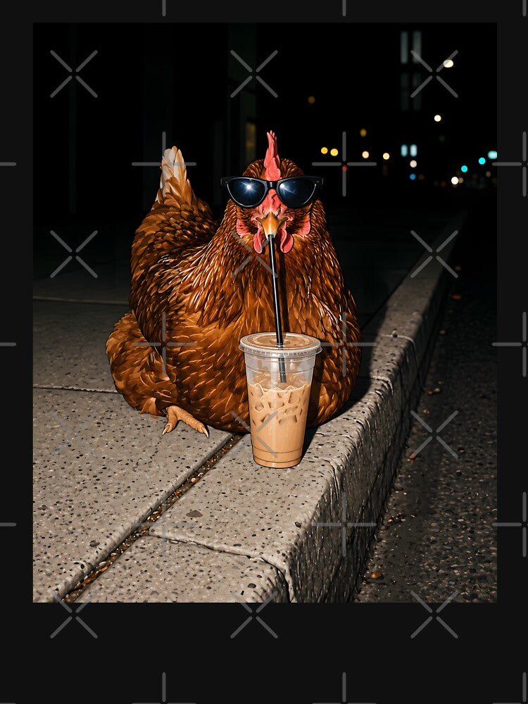 Chicken Drinking Iced Coffee by Poopielandia