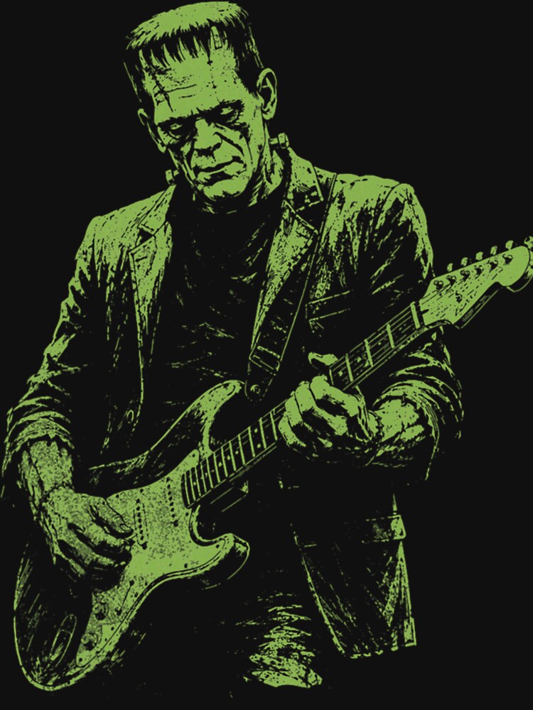 Frankenstein Monster Playing Guitar Vintage Horror Rock Design by Catsi-Nook-Art
