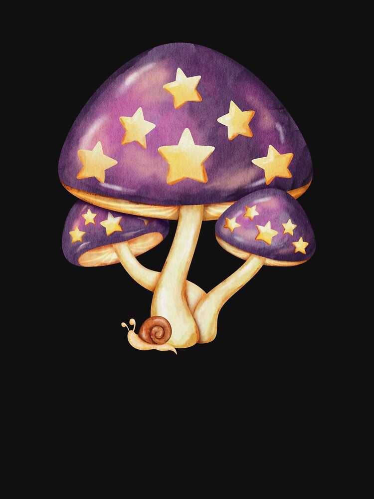 Cute Purple Mushroom With Yellow Stars Watercolor Clipart by ArtTinulyaOk