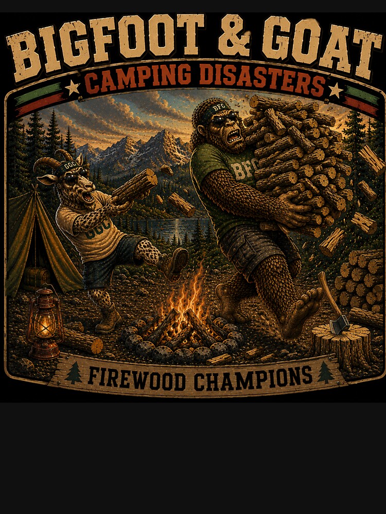 Bigfoot And Goat Firewood Champions Funny Camping Disaster by NicheBloom