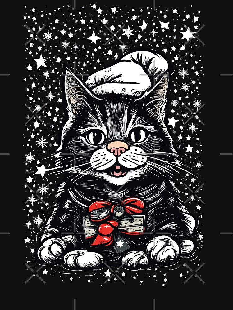 funny black cat pushing christmas tree by Batiz