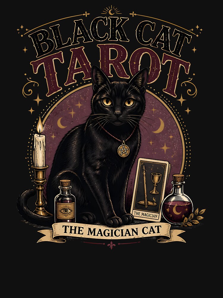 BLACK CAT TAROT The Magician Cat Halloween Vintage Screen Print by RoyesButler