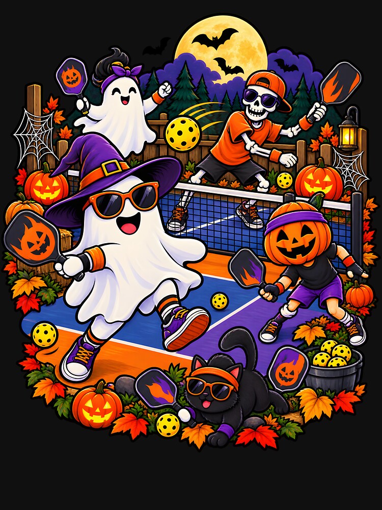 Cute Halloween Pickleball Ghost Pumpkin Spooky Sports Fall Design by Tbenghali