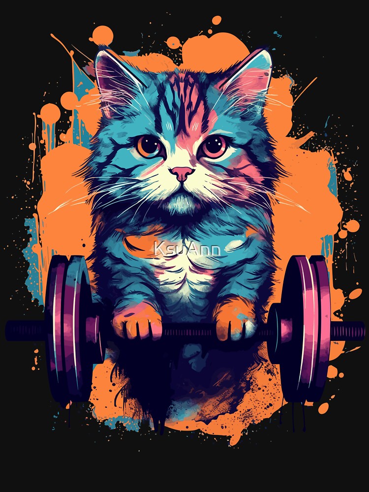 Gym, Workout or Fitness Gift Funny Cat in a Gym by KsuAnn