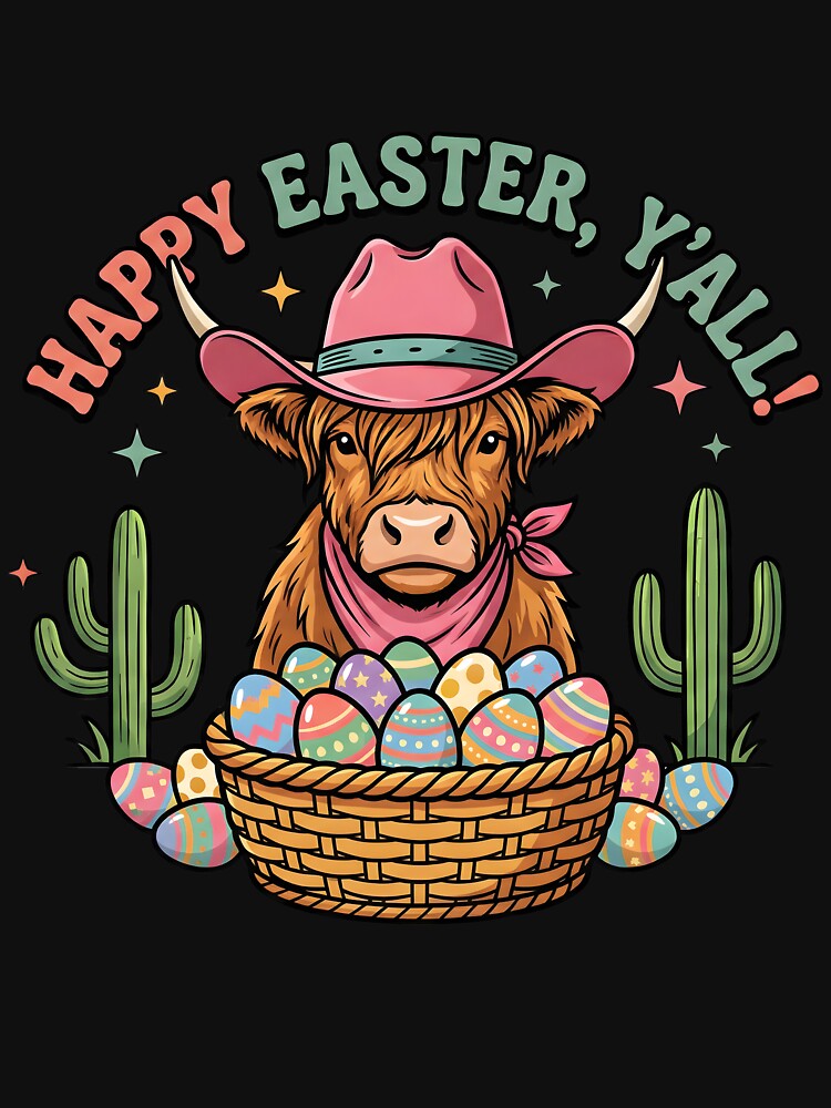 Happy Easter Yall Cowgirl Highland Cow by KroghDs