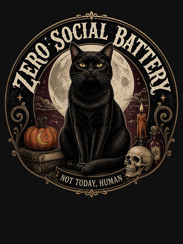 Zero Social Battery — Black Cat Halloween by KristenosNehk