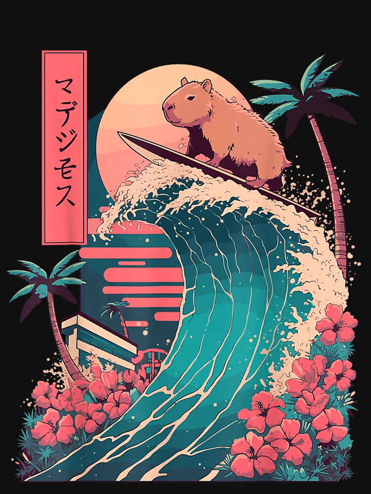 Japanese Capybara Surfing Wave Great Wave Japan Art for Men Women Kids , Capybara Gift Lover by DZIRI NAJAT