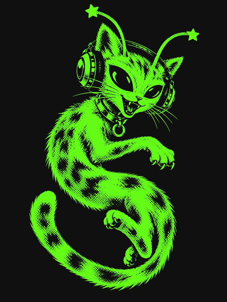Y2K Alien Cat Headphones Neon Green Space by gordonbwyashop