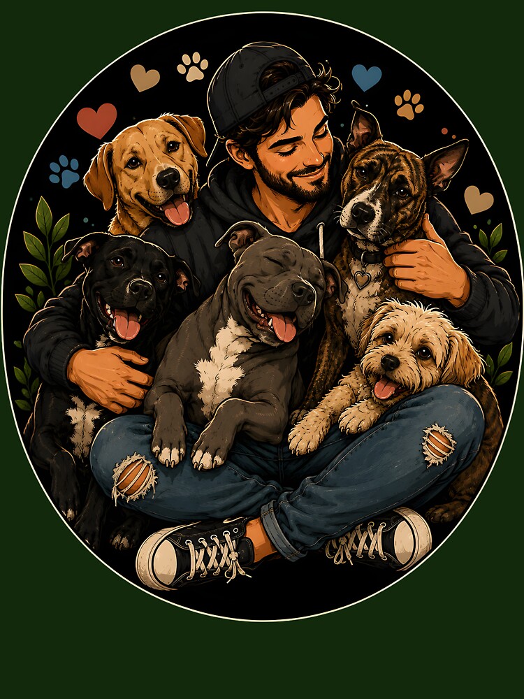 Dog Dad Surrounded by Dogs by Tbenghali