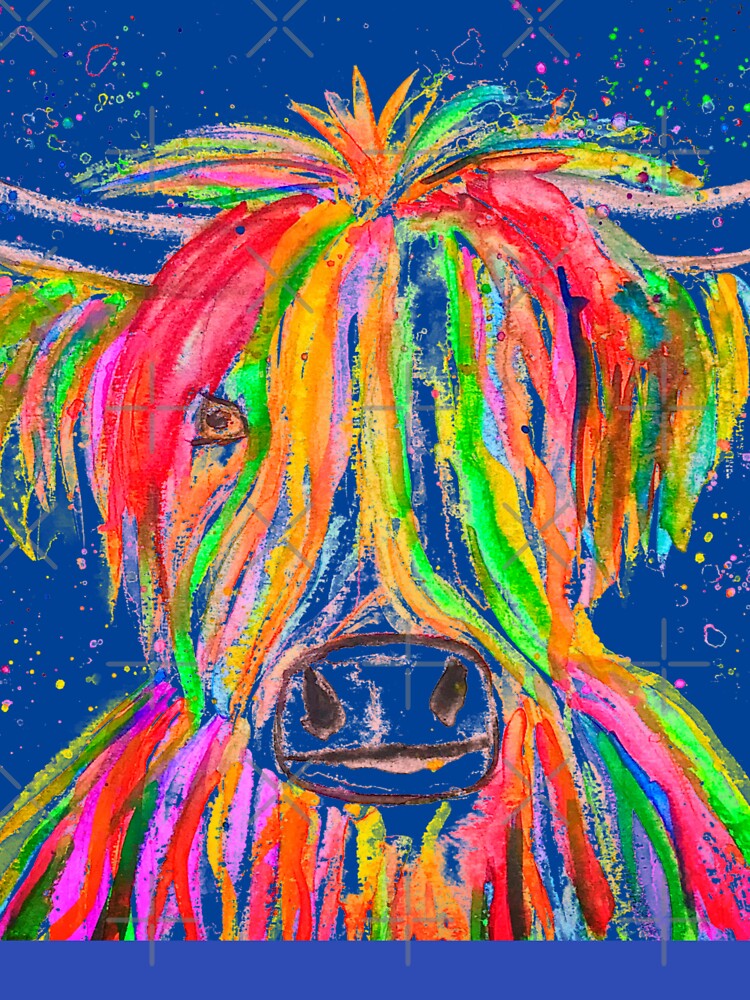 Highland Cow Watercolor painting blue by Artbymonika