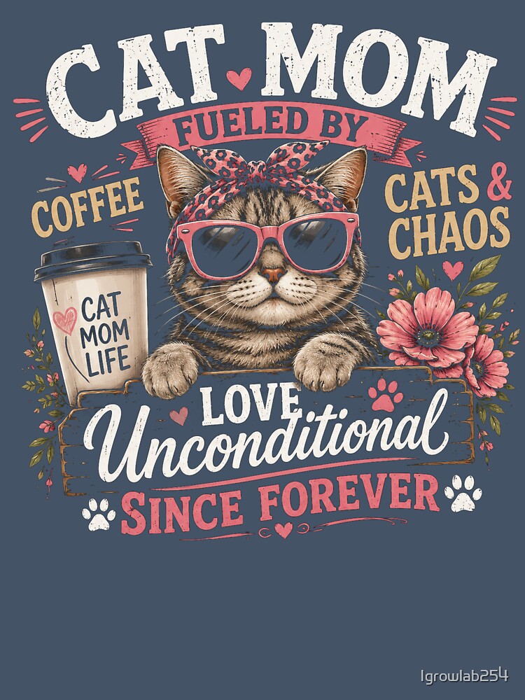 Cat Mom Fueled By Coffee Cats And Chaos Funny Tabby Cat Lover Design by Igrowlab254