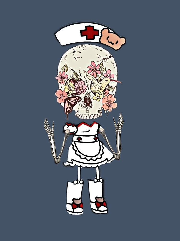 Creepy Floral Skull Halloween Nurse Bones by catchyology
