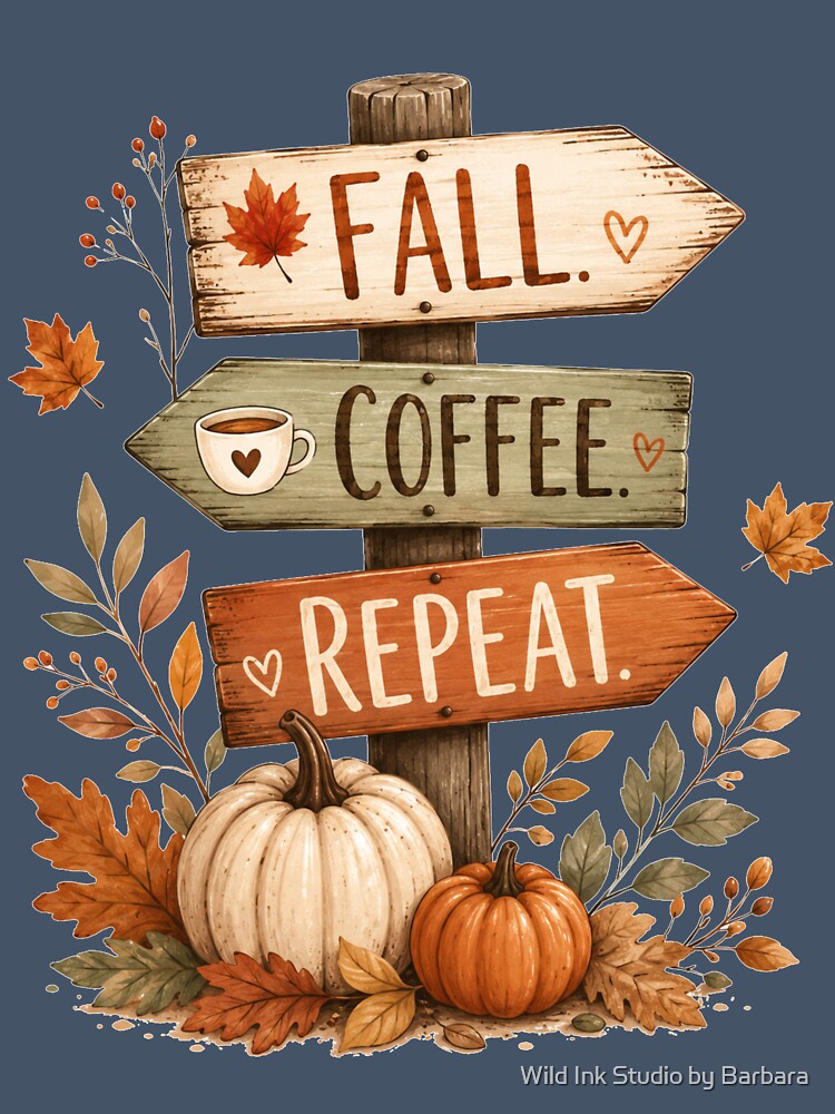 Fall Coffee Repeat Autumn Design by Wild Ink Studio by Barbara