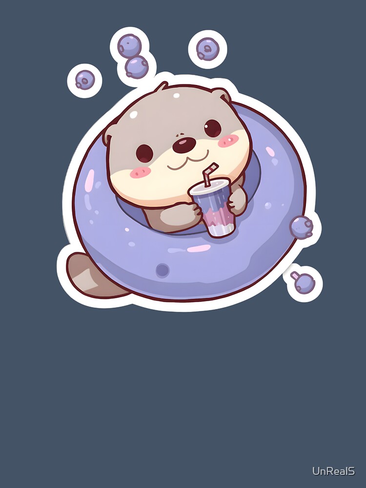 Kawaii Otter Blueberry Float – Cute Chibi Summer Otter by UnRealS