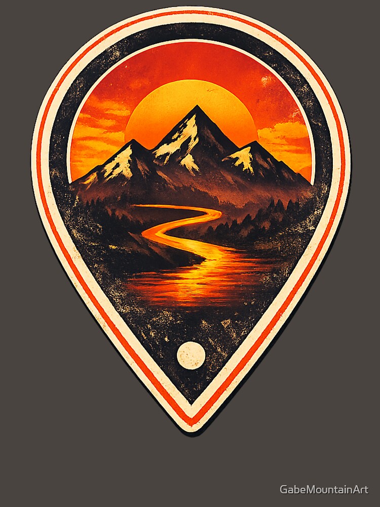 Retro Mountain Sunset Pin Shape by GabeMountainArt