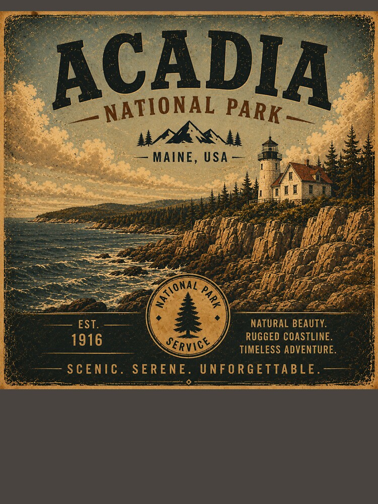 Acadia National Park Vintage Mountain Design USA by T-Motive