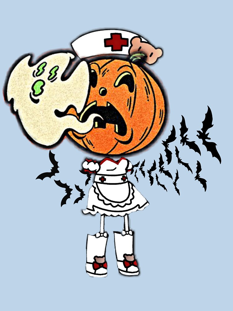 Creepy Halloween Nurse Pumpkin Head Ghost Bats by catchyology