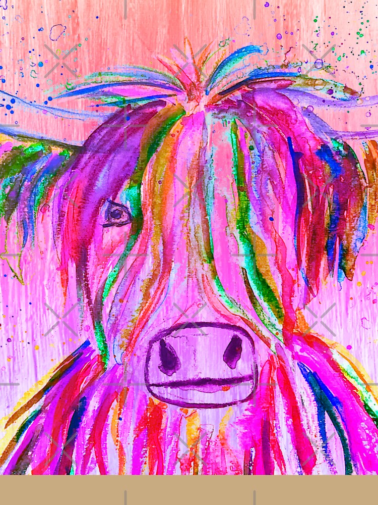 Highland Cow Farm Animal Watercolor Pastel pink by Artbymonika