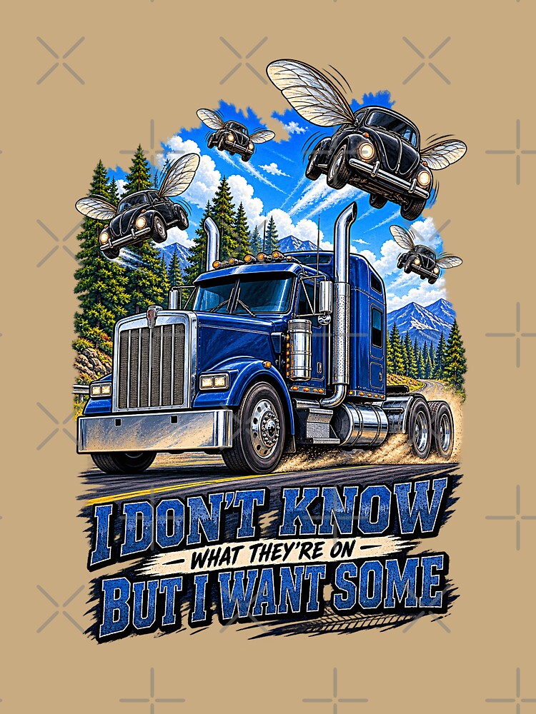 Flying Bug Cars & Blue Semi Truck Humor by NomadForge