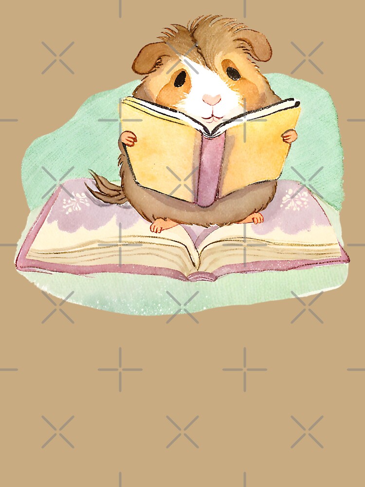 Cute Watercolor Guinea Pig Reading a Book by FarmOfCuties
