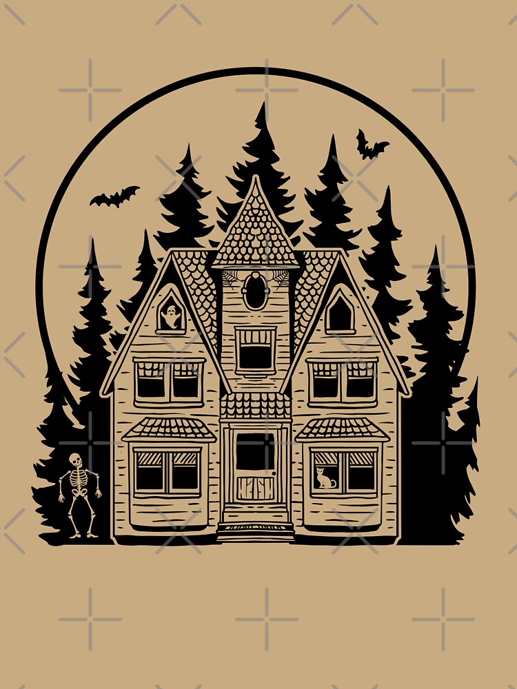 Spooky Haunted House With Forest Black Background  Halloween Design by Tonya51