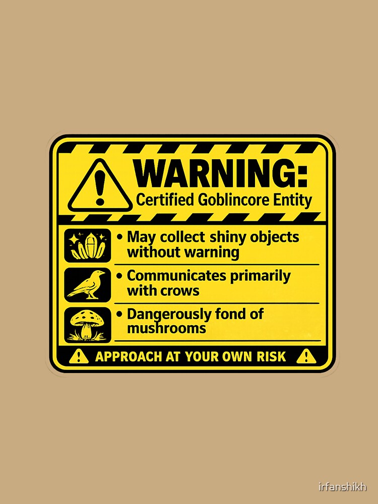 Warning Certified Goblincore Entity – Funny Caution Label Humor Art | Goblincore Humor Sticker Gift by irfanshikh