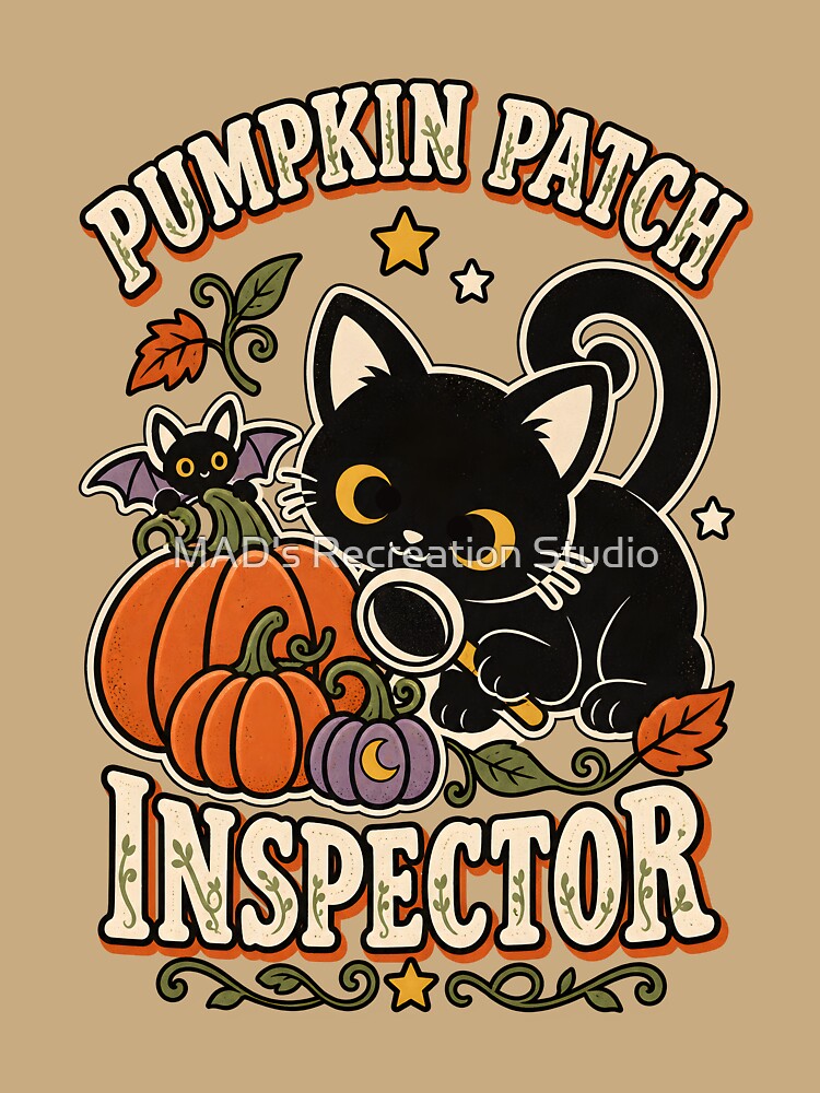 Pumpkin Patch Inspector Retro Black Cat by  MAD's Recreation Studio