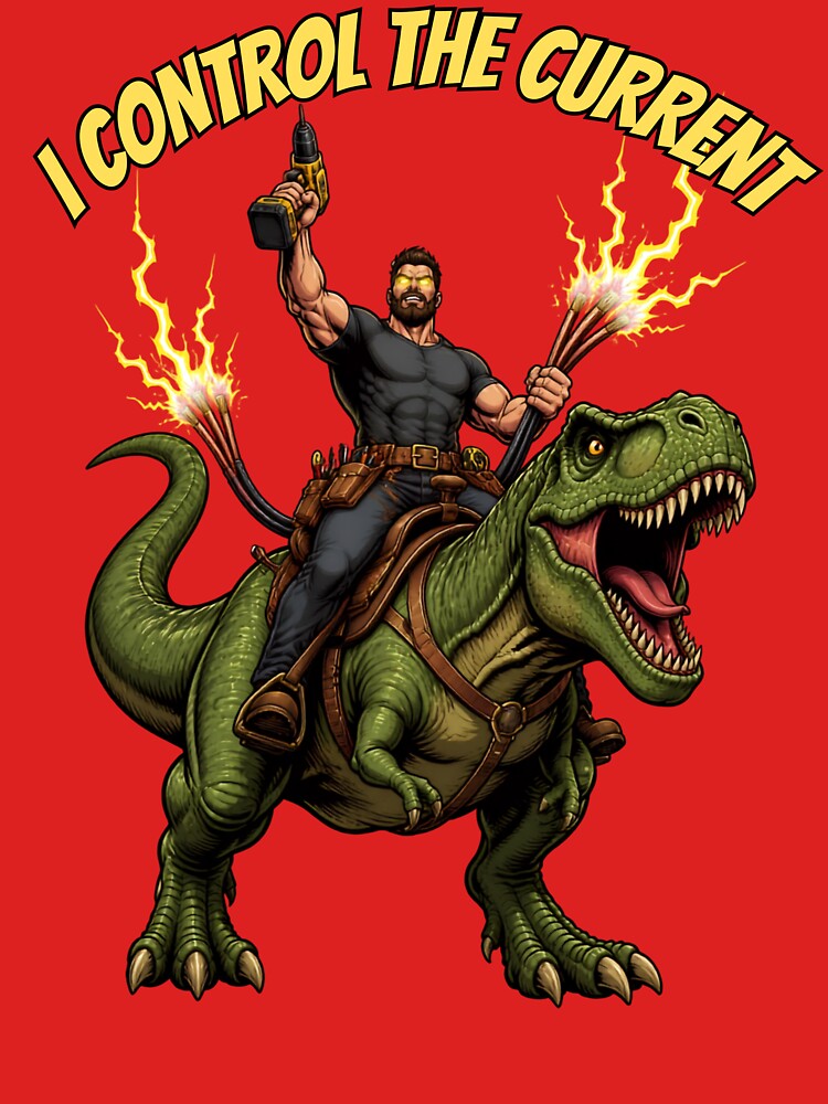 Funny Electrician Riding T-Rex With Drill - Sparky Gift by UTkiKK