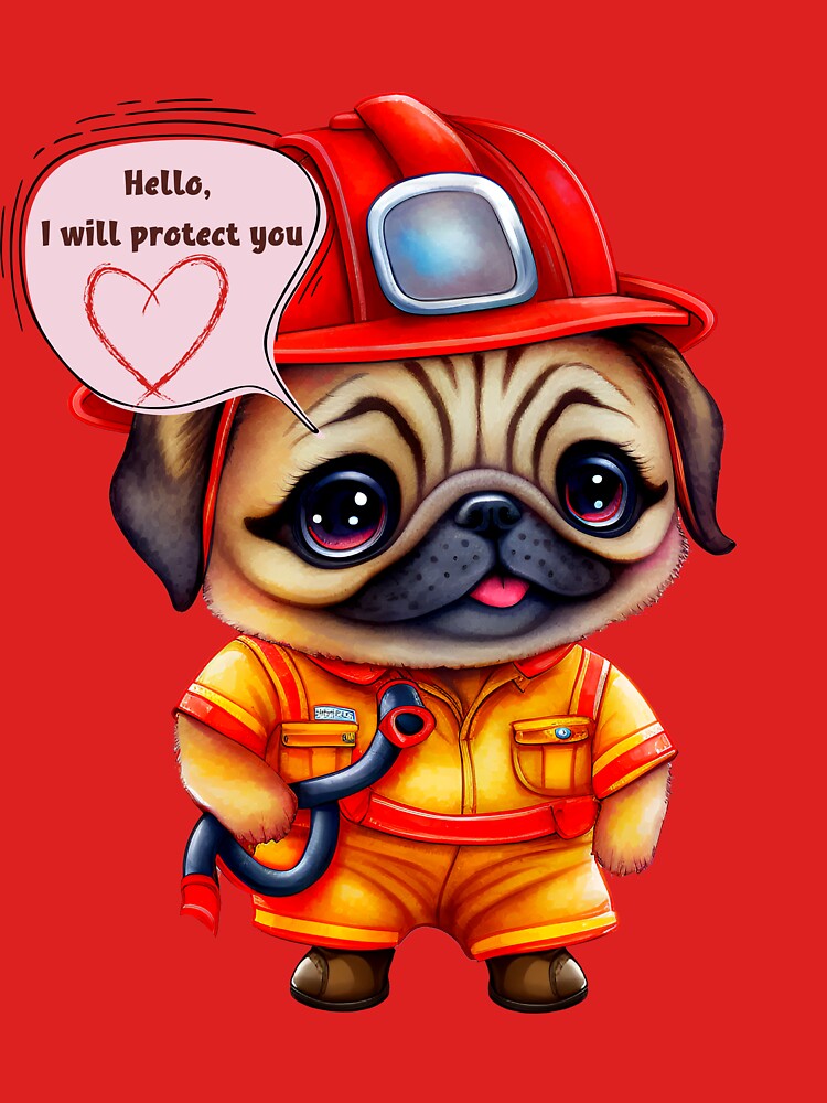 Firefighter, i will protect you, pug by HarriPaloma