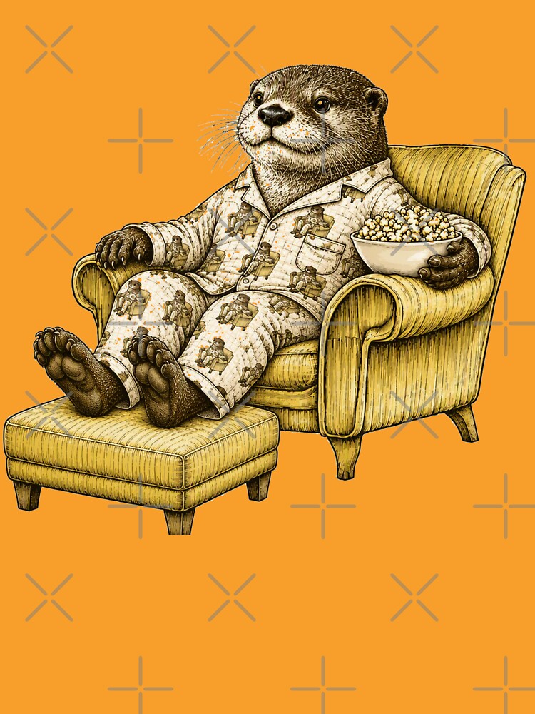 otter relaxing watching tv in matching pajamas with feet up on ottoman by PhiloDoh