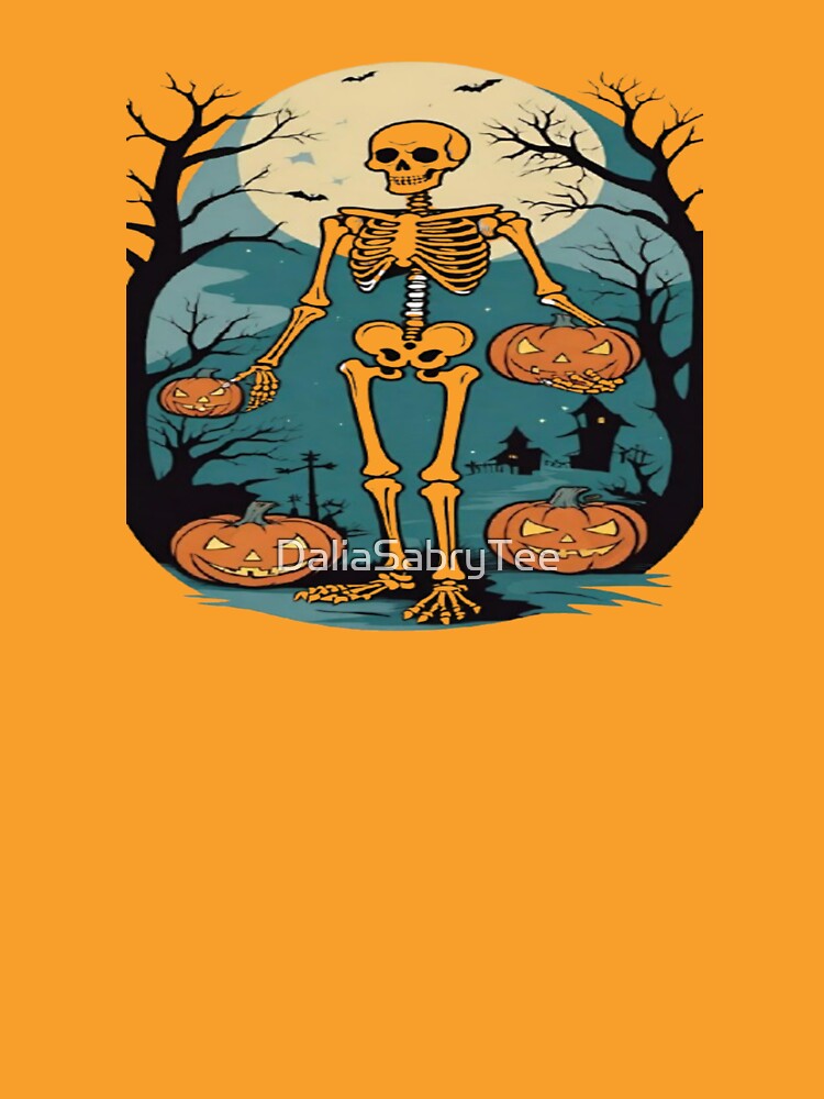 Halloween skeleton with pumpkins. by DaliaSabryTee