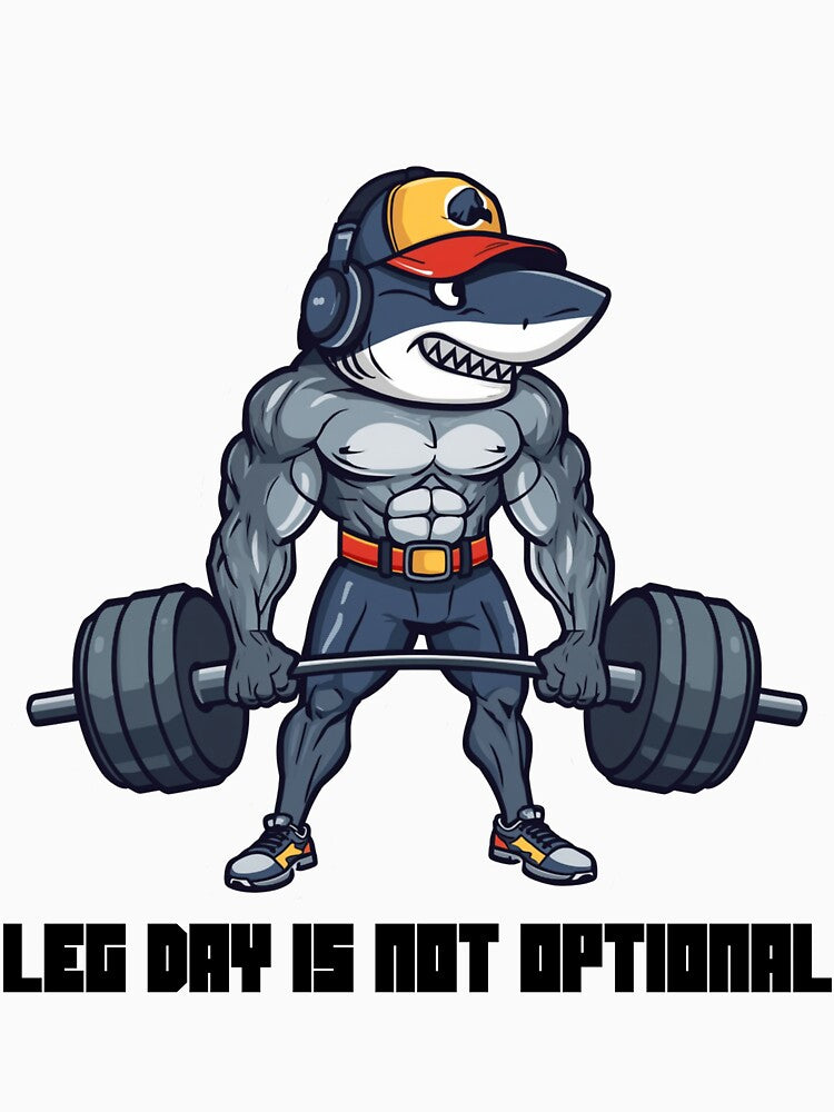 leg day is not optional - Buff Shark Workout Motivation – Funny Gym Cat Workout Design by Iron Mind Club