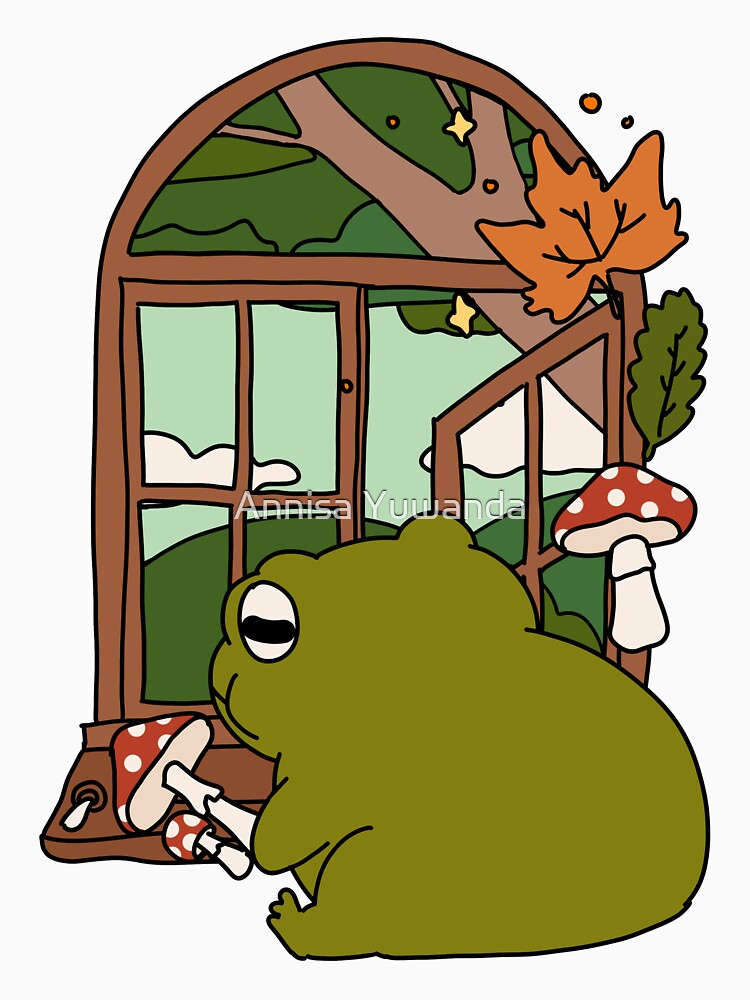 Cute Cottagecore Illustration Froggy Mushroom #2 by Annisa Yuwanda