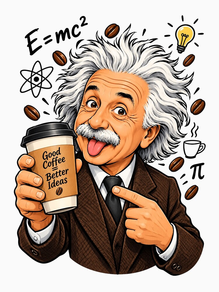 Genie drinking coffee by Cafetera Moka Italiana