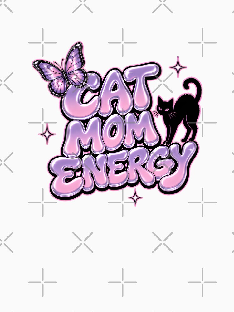 Cat Mom Energy Y2K Chrome Bubble Letter Cat Lover Graphic Tee by Print Finds